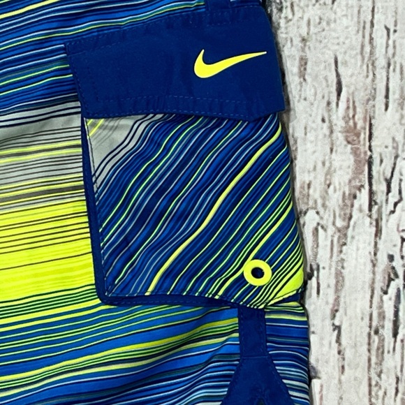 Nike Striped Swim Shorts in Blue and Yellow Swim Trunks Summer Bathing Suit - Picture 4 of 7